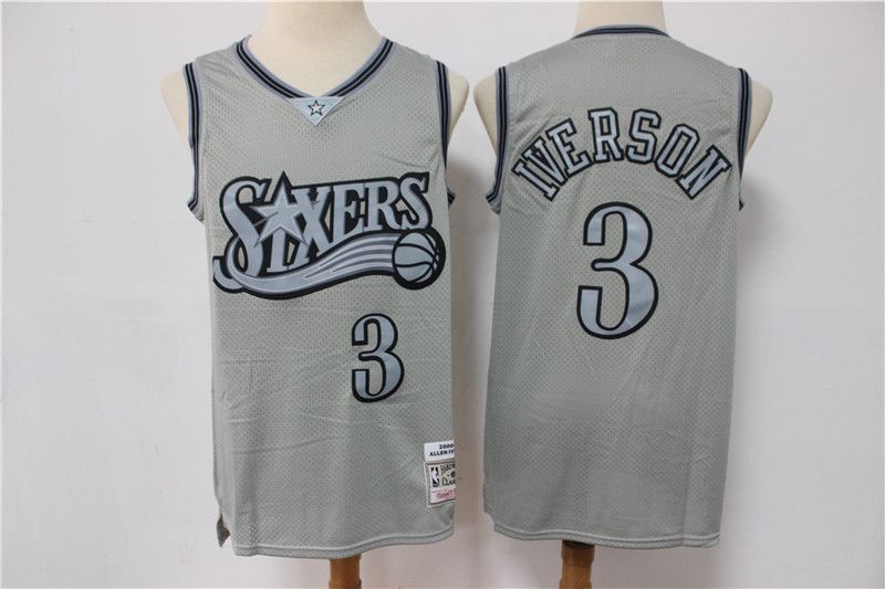 Men Philadelphia 76ers 3 Iverson Grey Vintage Limited Edition NBA Jersey